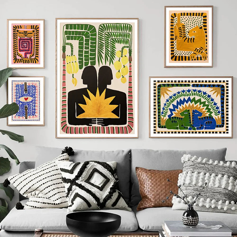 Bunte Abstrakte Boho Wandkunst – Orange Tiger Leinwanddruck