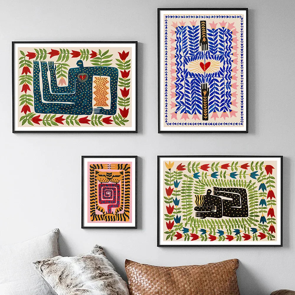 Bunte Abstrakte Boho Wandkunst – Orange Tiger Leinwanddruck