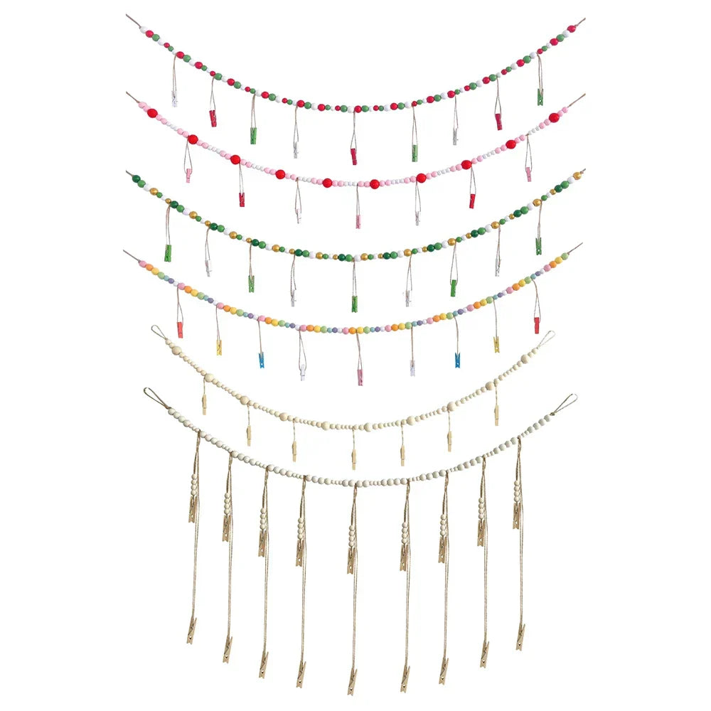 Boho Wandbehang Fotodisplay mit Holzperlen & Clips
