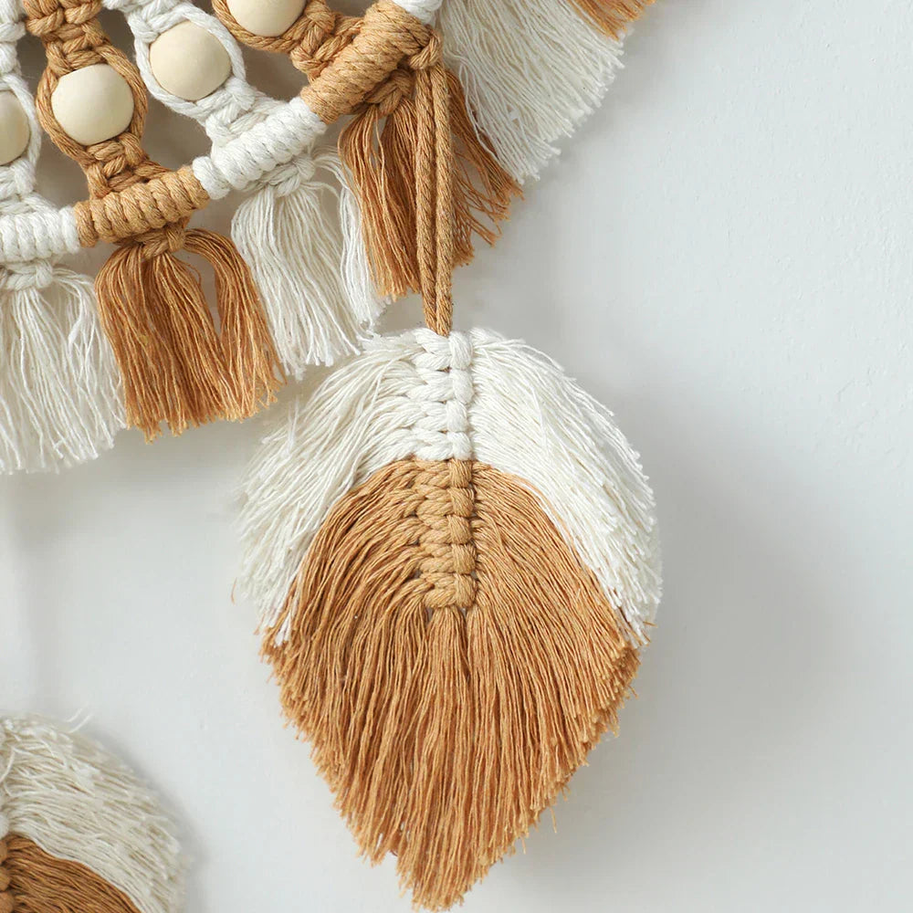Boho Rundes Dekoratives Blatt Makramee Wandspiegel
