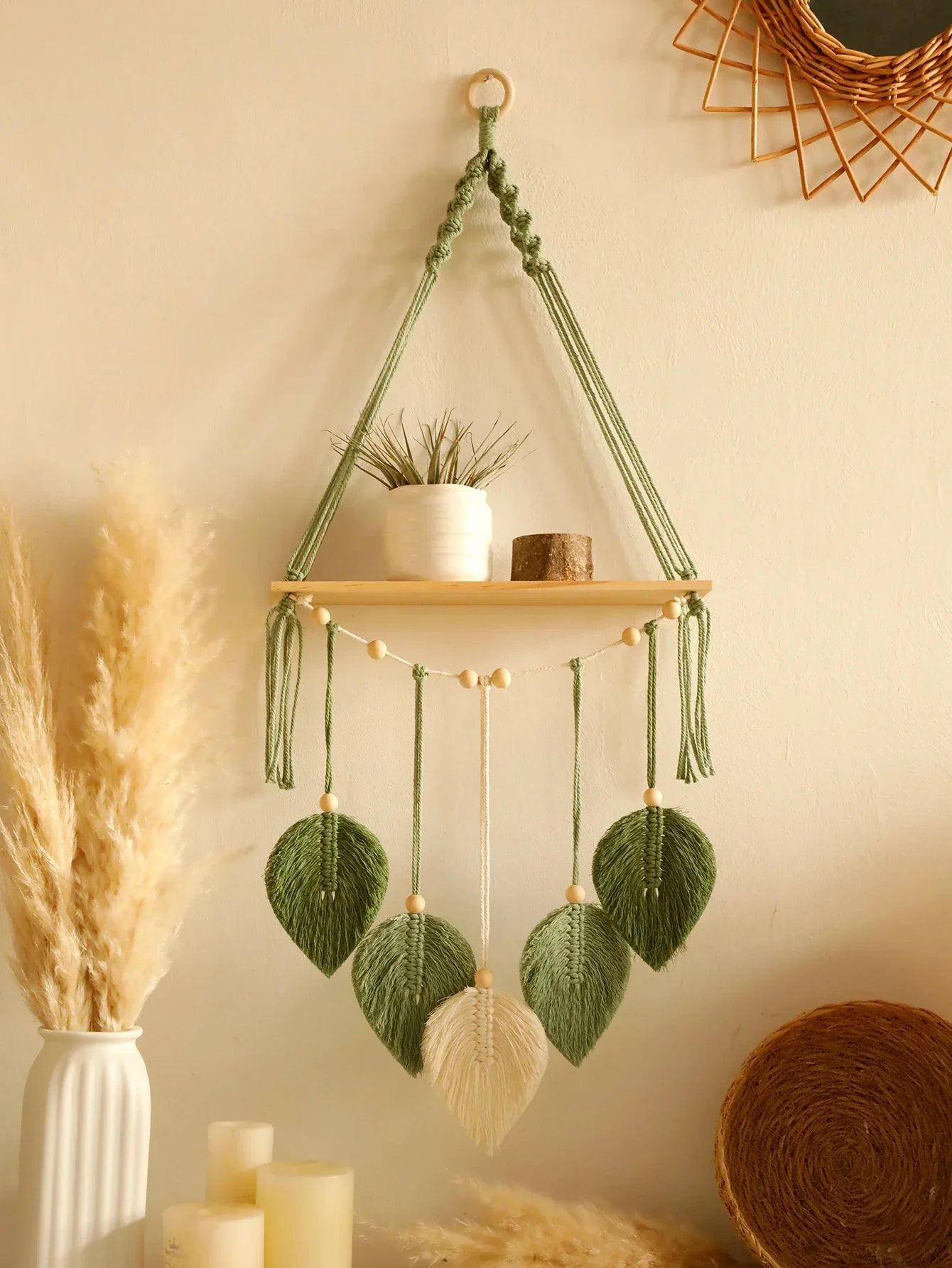 Boho Blatt Makramee Wandregal