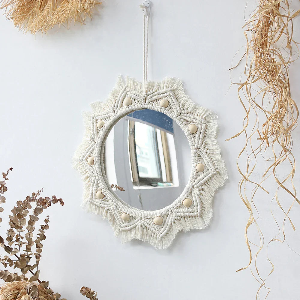 Kreisrunder Boho Makramee Wandspiegel