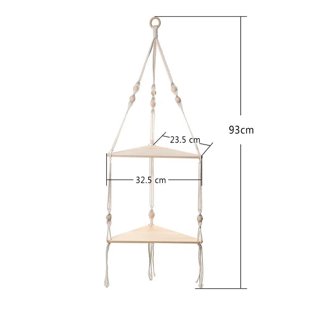 Boho Makramee Hängendes Holzregal – Handgefertigtes Schwimmendes Wandregal für die Wohnkultur