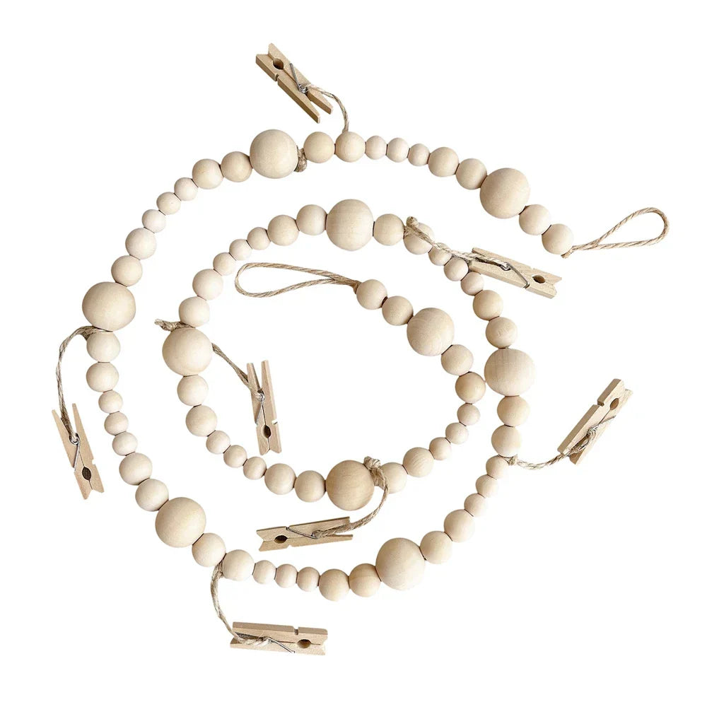 Boho Wandbehang Fotodisplay mit Holzperlen & Clips