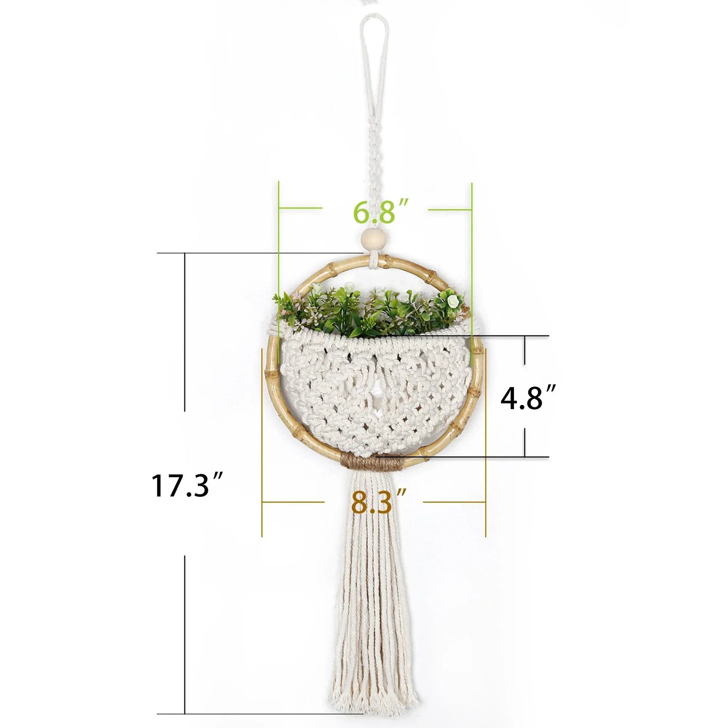 Boho Makramee Wandbehang mit Blumentopf-Tasche – Handgefertigter nordischer runder Wandteppich | Wohnheimzimmer & Wohnkultur
