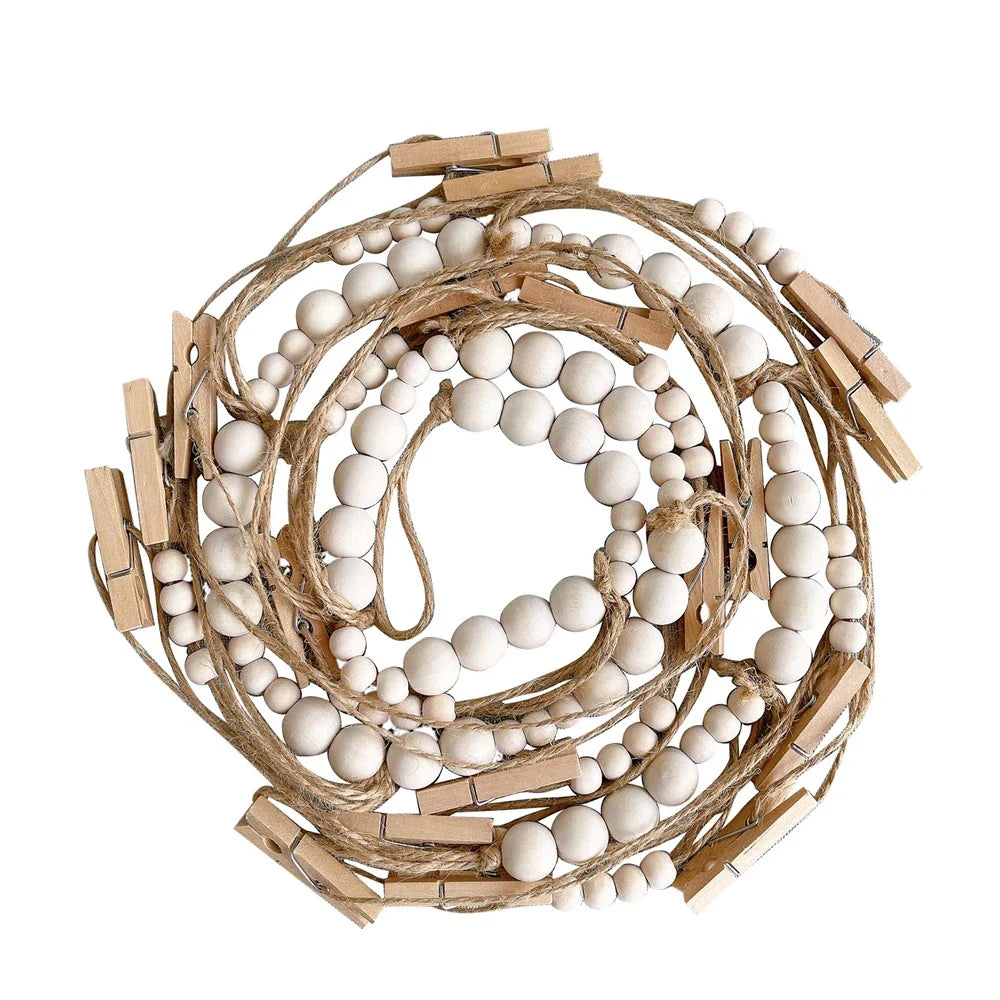 Boho Wandbehang Fotodisplay mit Holzperlen & Clips
