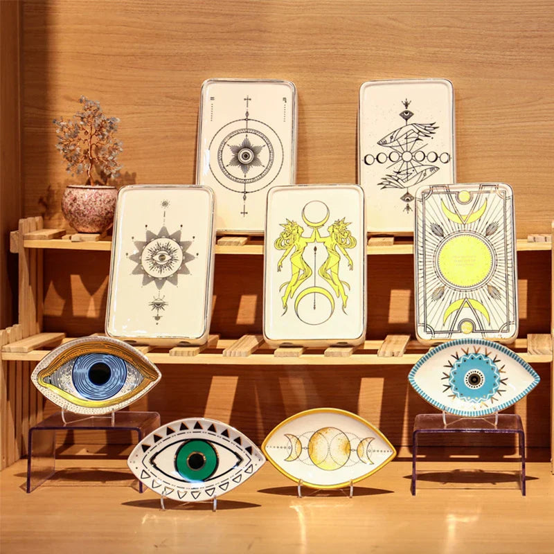 Keramischer Schmuckteller Schmuckschale Ringe Ohrringe Halsketten Schale Böse Augen Mondphasen Dekorative Platte Schüssel Wohnkultur Boho 1Stk