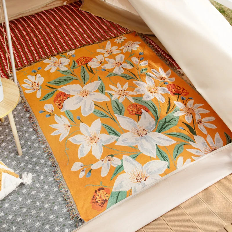 Gemütliche Boho Baumwoll-Leinen Decke
