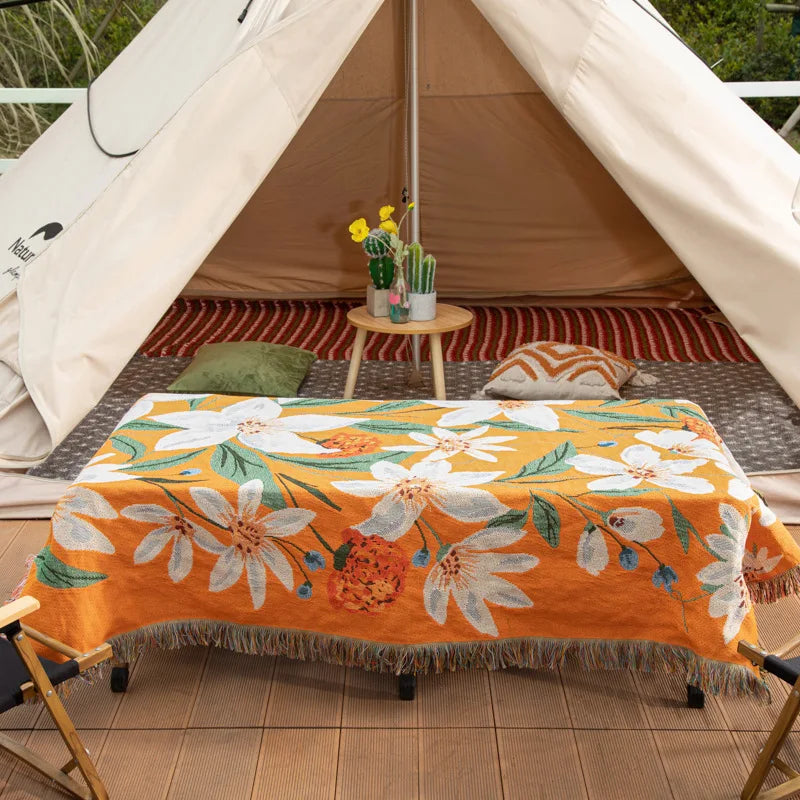 Gemütliche Boho Baumwoll-Leinen Decke