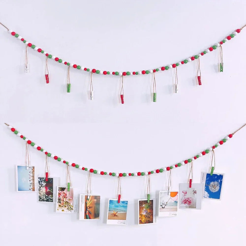 Boho Wandbehang Fotodisplay mit Holzperlen & Clips