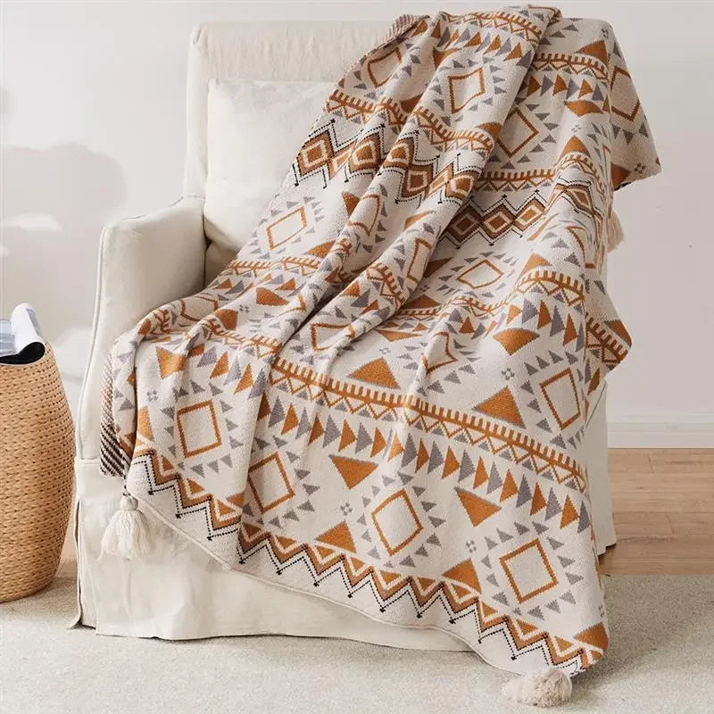 Strickstreifen-Fransen-Wurfdecke