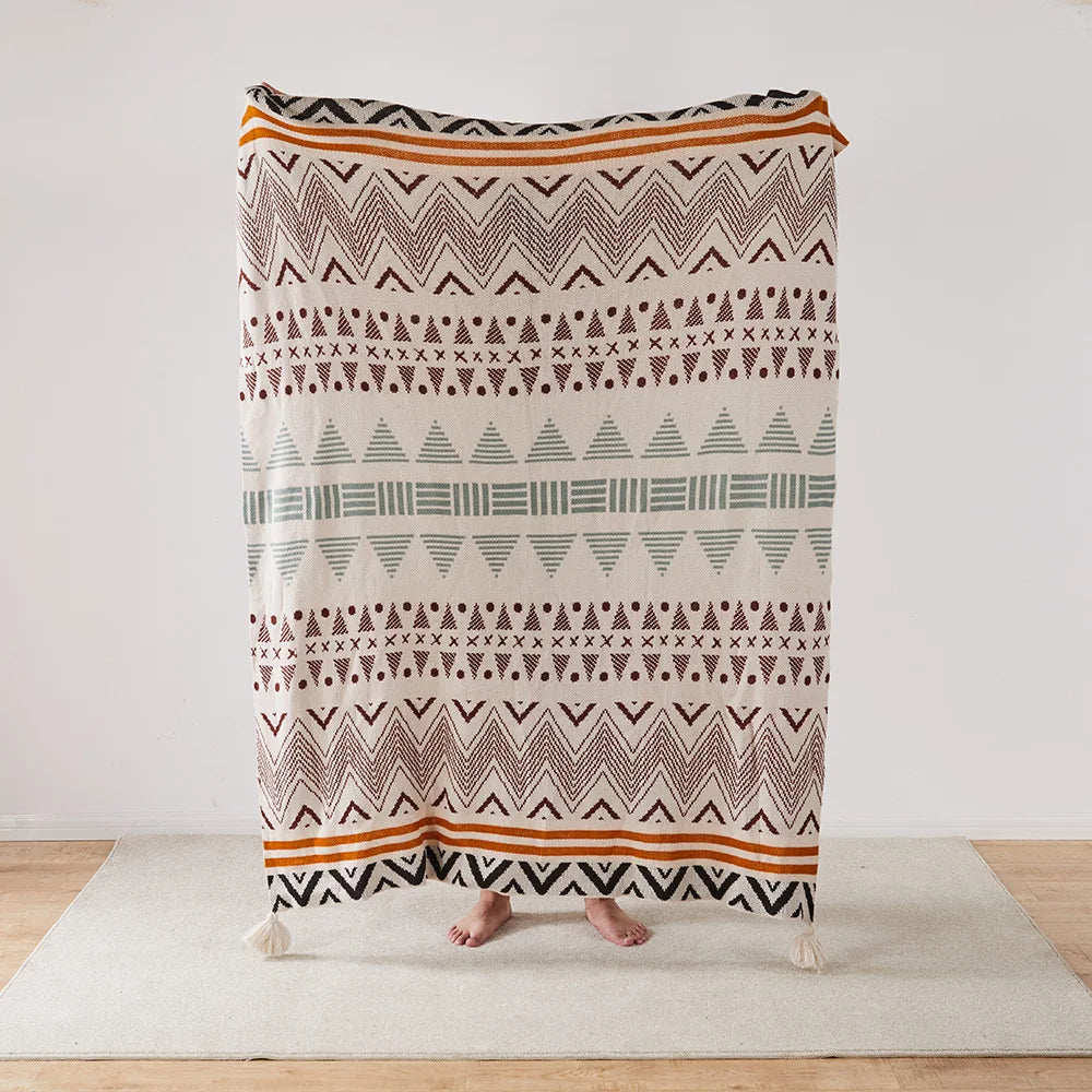 Strickstreifen-Fransen-Wurfdecke