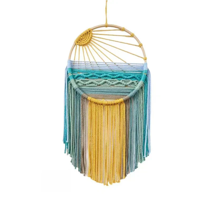 Sonnenaufgang & Sonnenuntergang Gewebter Boho Baumwoll Wandteppich