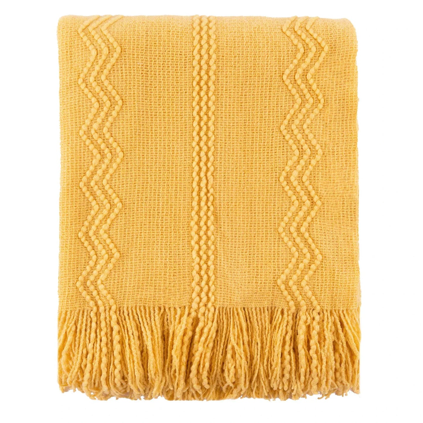 Boho Strickdecke – Weiche leichte Acryl-Decke mit Fransen