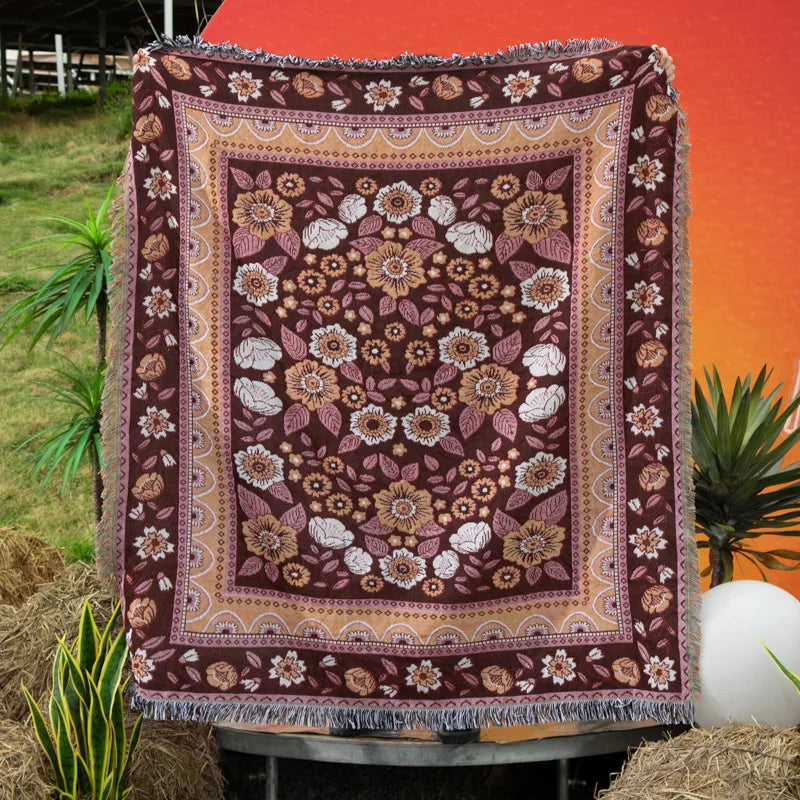 Gemütliche Boho Baumwoll-Leinen Decke