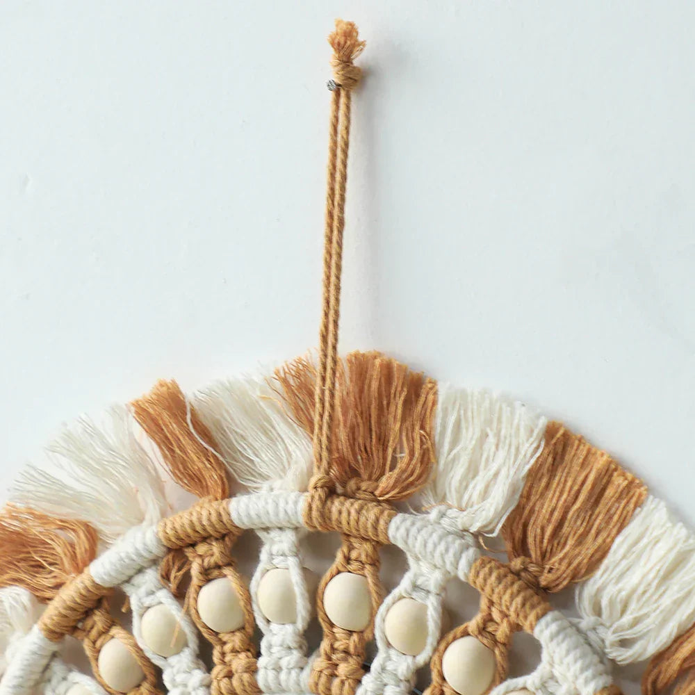 Boho Rundes Dekoratives Blatt Makramee Wandspiegel