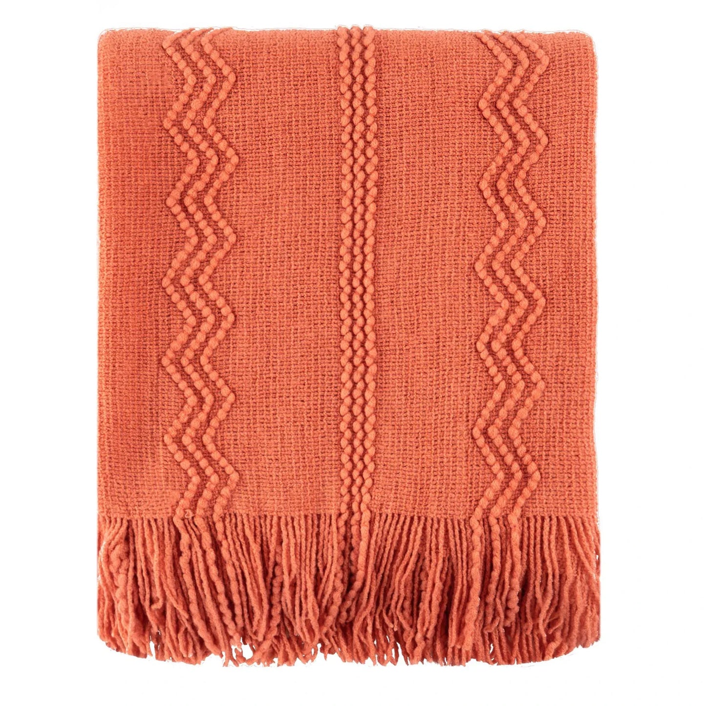 Boho Strickdecke – Weiche leichte Acryl-Decke mit Fransen