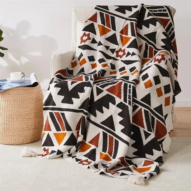 Strickstreifen-Fransen-Wurfdecke