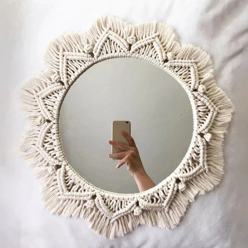 Kreisrunder Boho Makramee Wandspiegel