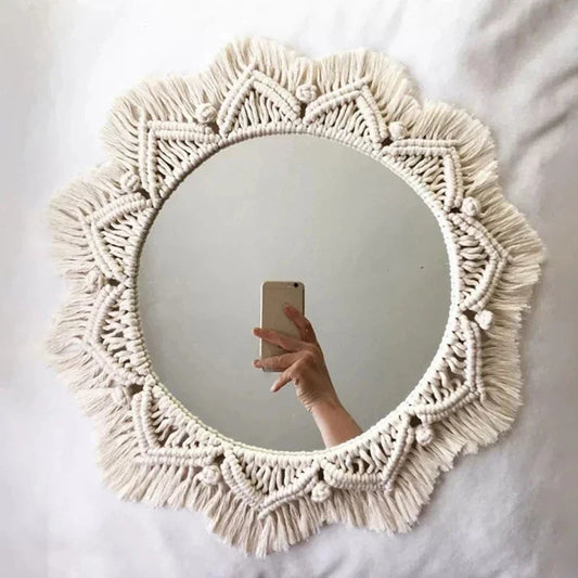 Kreisrunder Boho Makramee Wandspiegel