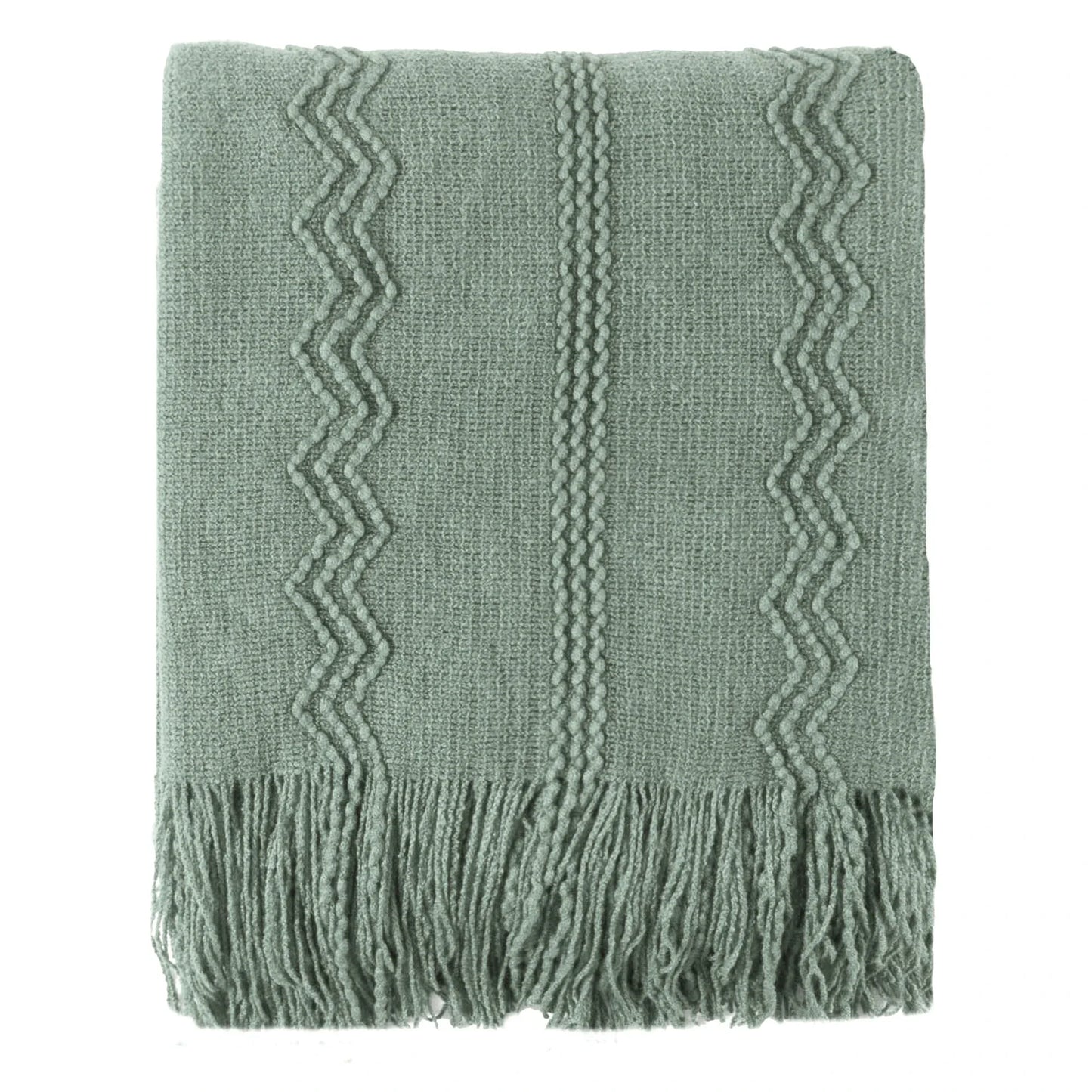 Boho Strickdecke – Weiche leichte Acryl-Decke mit Fransen