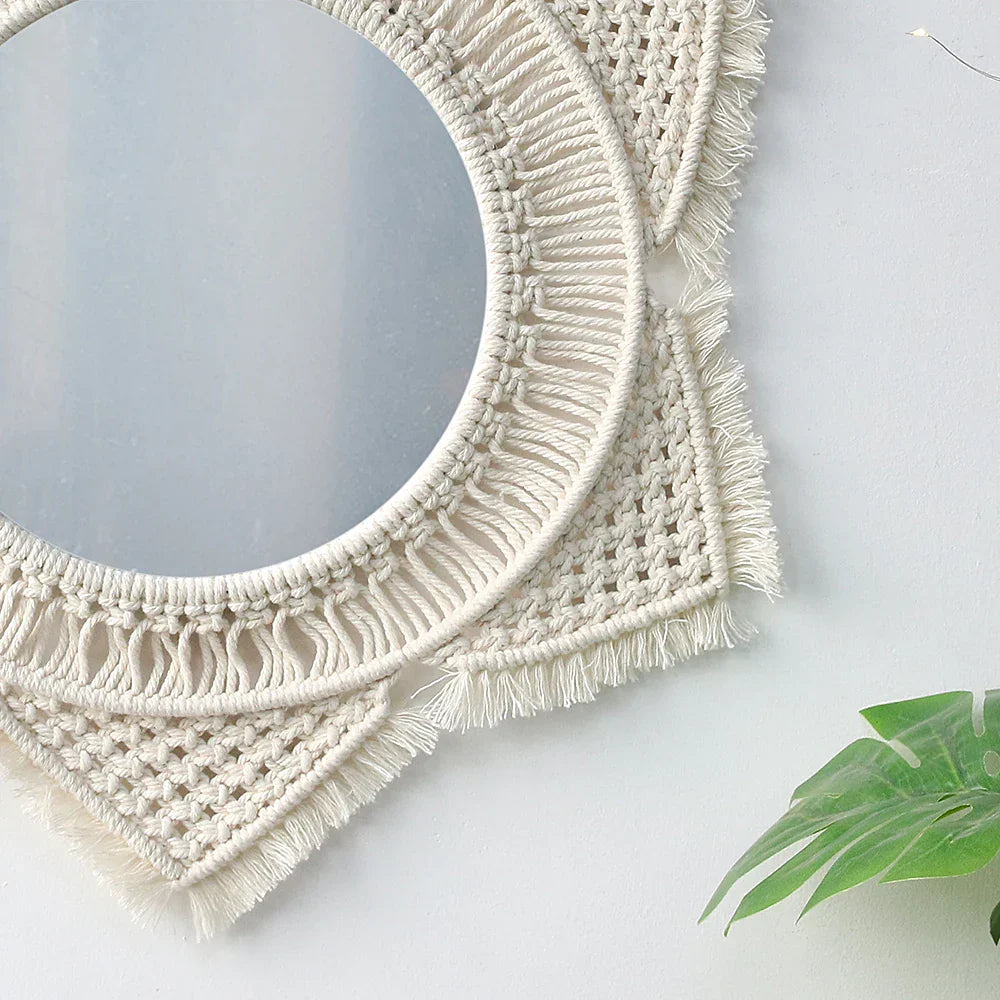 Kreisrunder Boho Makramee Wandspiegel