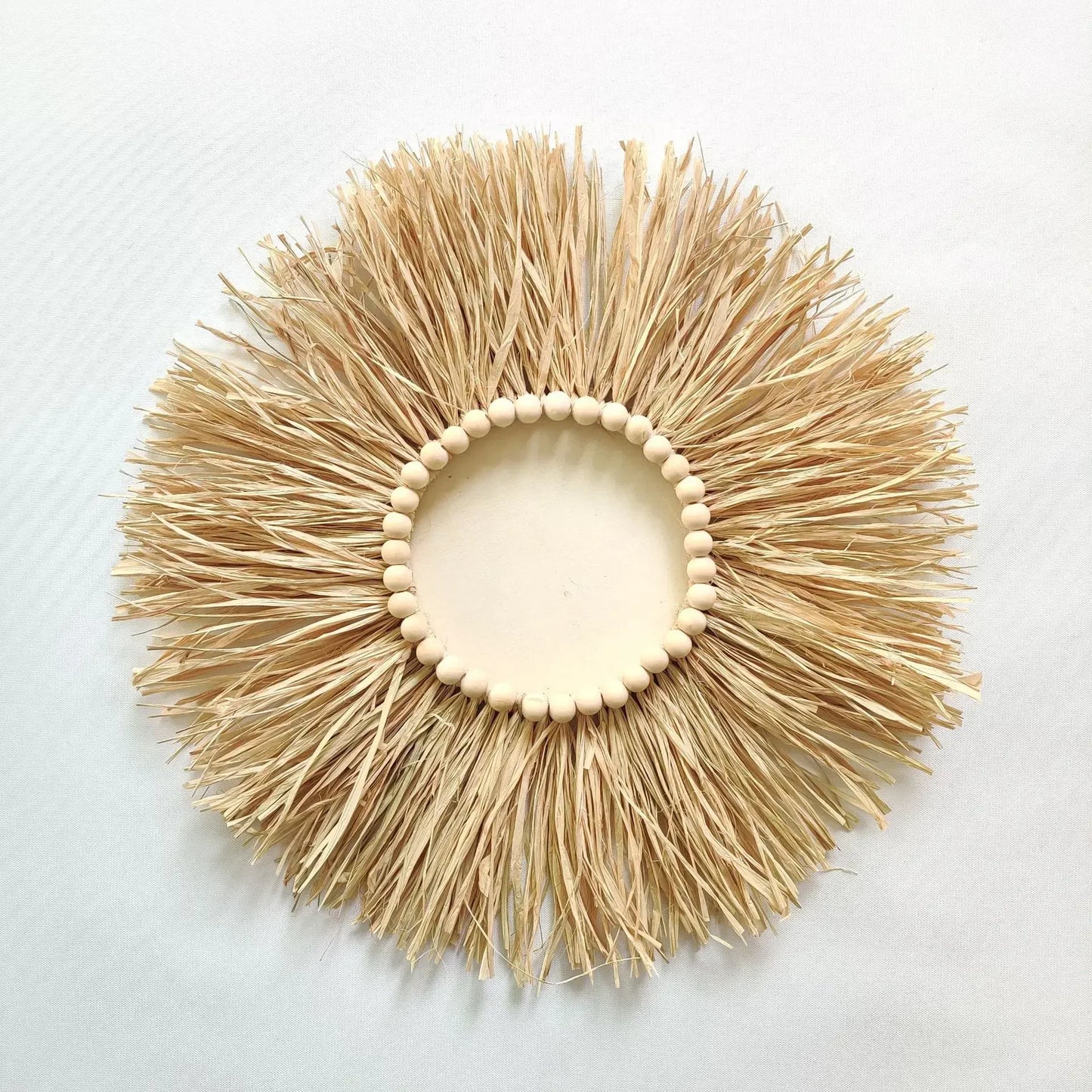 Boho Makramee Wandkunst – Gewebter Stroh- & Baumwollseil runder Spiegel, Uhr & Wandkunst | Nordische Hochzeitsdekoration & Boho Wohnakzent