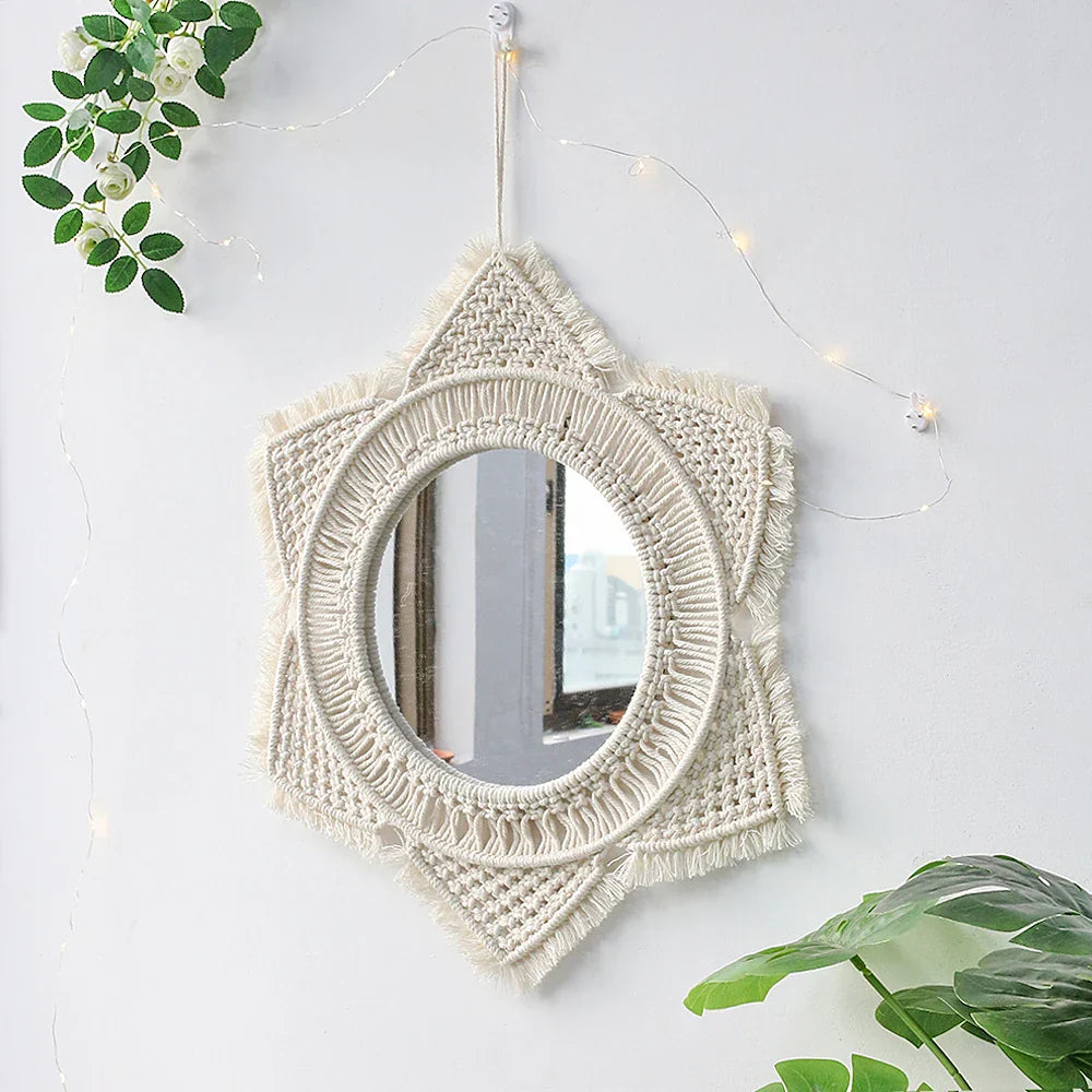 Kreisrunder Boho Makramee Wandspiegel