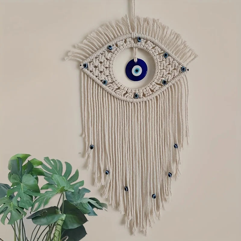 🧿 Evil Eye Makramee Wandbehang – Handgemachter Boho Wohnkultur Wandteppich