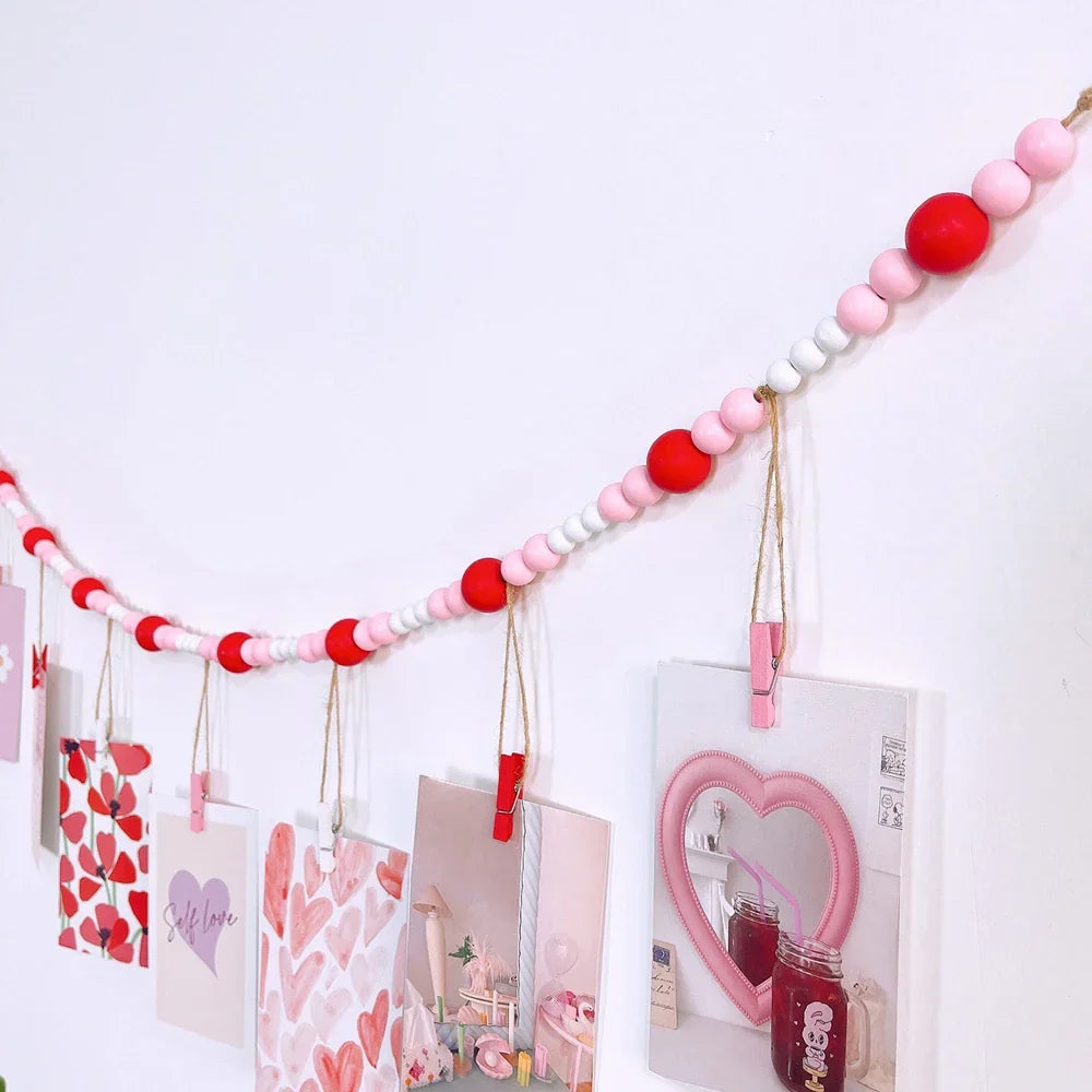 Boho Wandbehang Fotodisplay mit Holzperlen & Clips