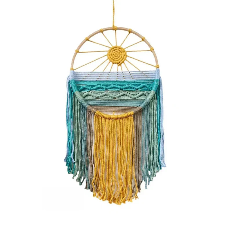 Sonnenaufgang & Sonnenuntergang Gewebter Boho Baumwoll Wandteppich