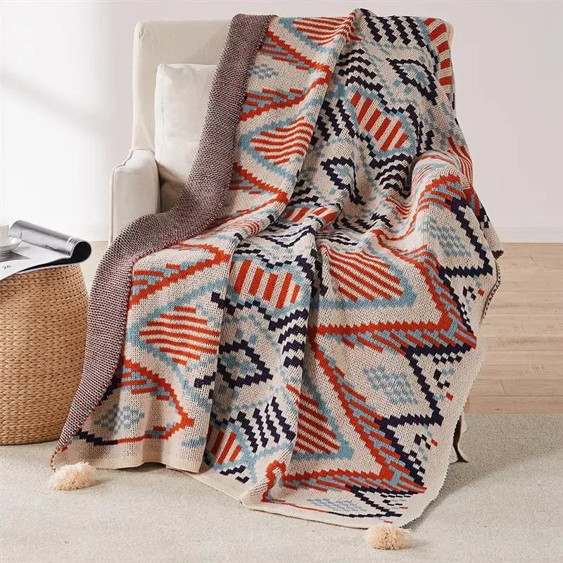 Strickstreifen-Fransen-Wurfdecke