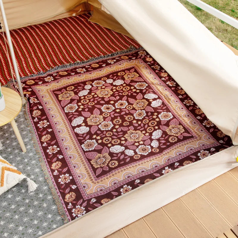 Gemütliche Boho Baumwoll-Leinen Decke
