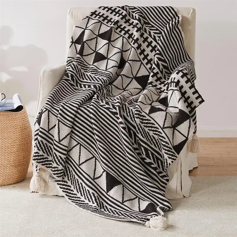 Strickstreifen-Fransen-Wurfdecke