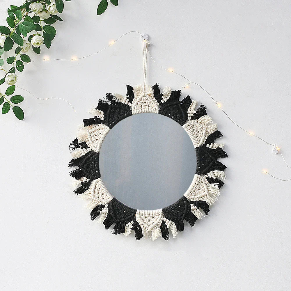 Kreisrunder Boho Makramee Wandspiegel