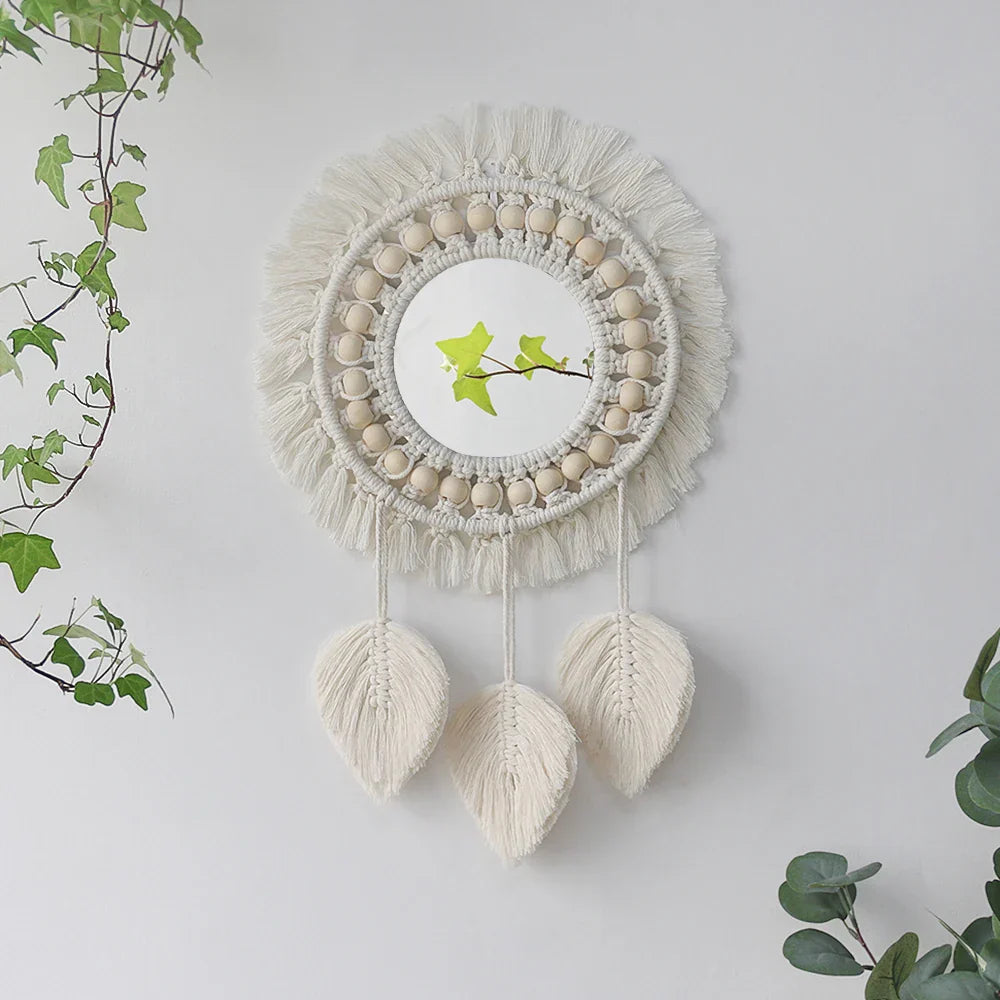 Kreisrunder Boho Makramee Wandspiegel