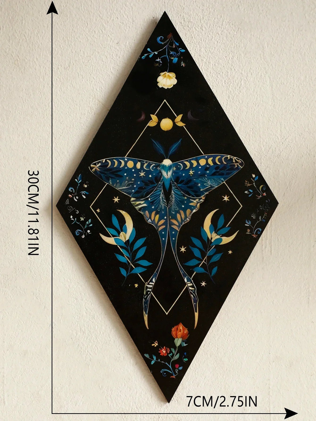 Schmetterling & Mond Holz Wandkunst – Handgemalte nordische Boho Wohnkultur Akzent