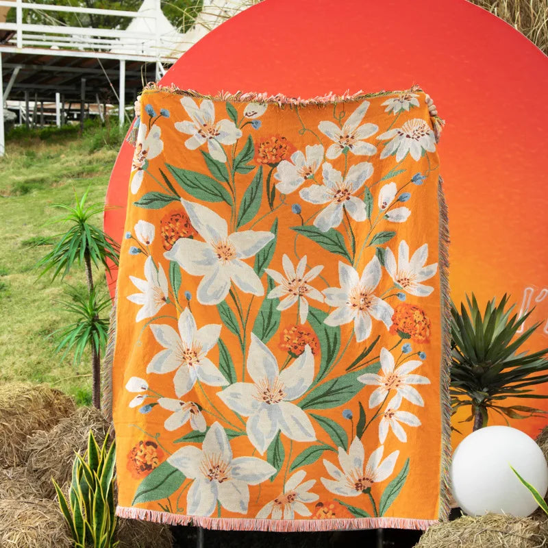 Gemütliche Boho Baumwoll-Leinen Decke