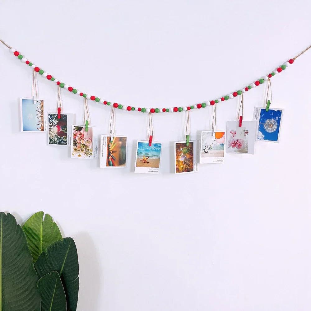Boho Wandbehang Fotodisplay mit Holzperlen & Clips