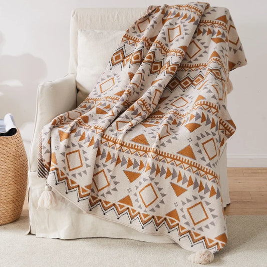 Strickstreifen-Fransen-Wurfdecke