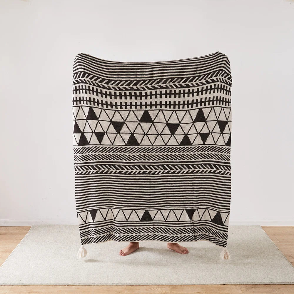 Strickstreifen-Fransen-Wurfdecke