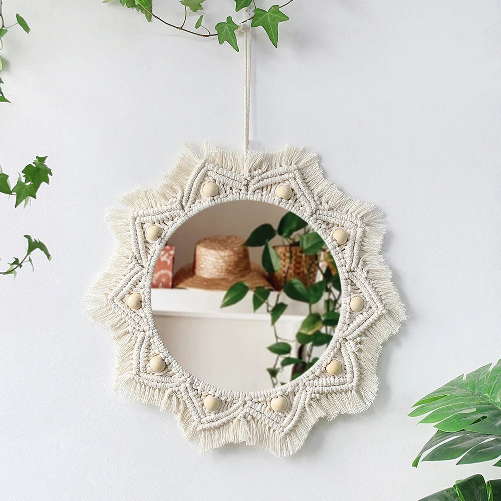 Kreisrunder Boho Makramee Wandspiegel